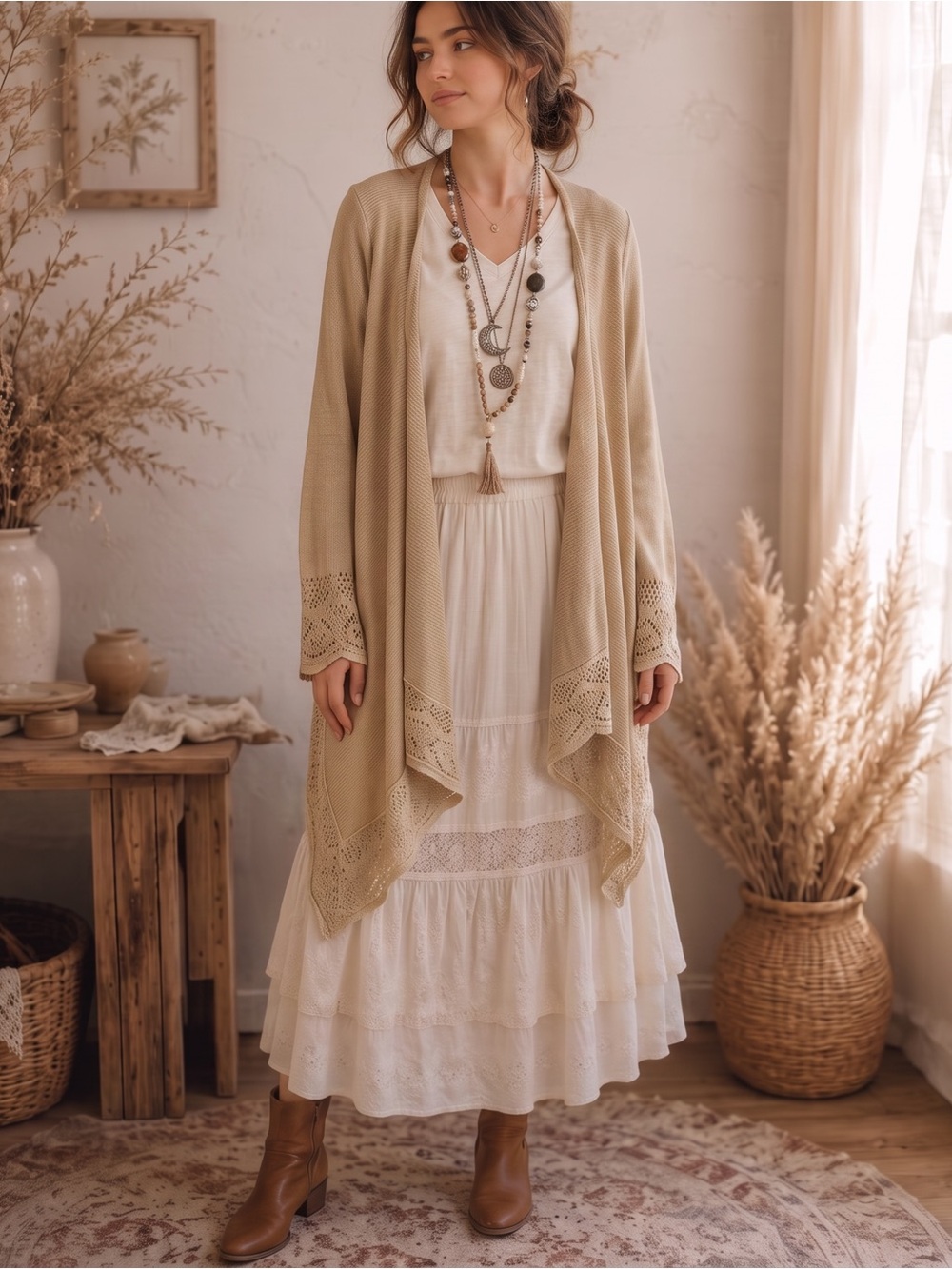 VINTAGE NEW YORK & COMPANY Crochet Knit Waterfall Wrap Cardigan